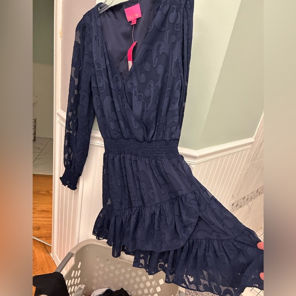 Lilly Pullitzer Christina long sleeve navy flow dress NWT - Picture 2 of 5